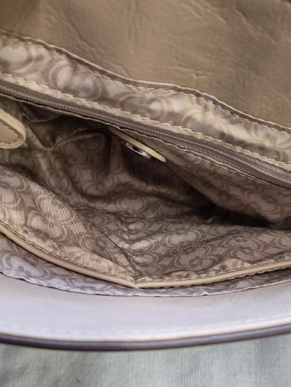 Charming Charlie Beige/Tan Whipstitch Crossbody Saddle Bag